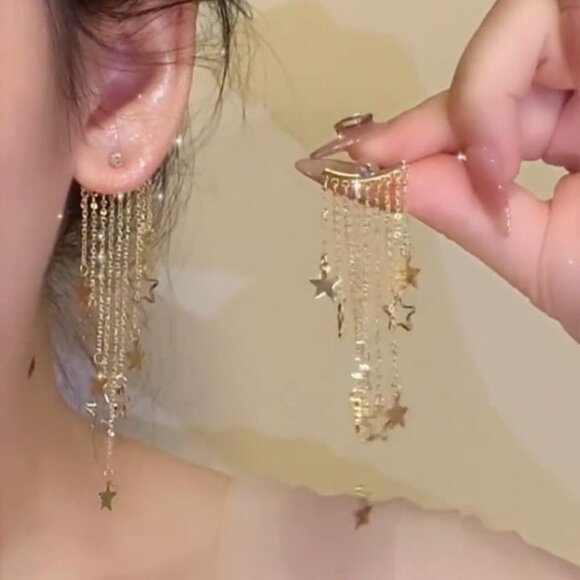 Starlight Swaying Star Tassel Long Earrings - Picture 1 of 6